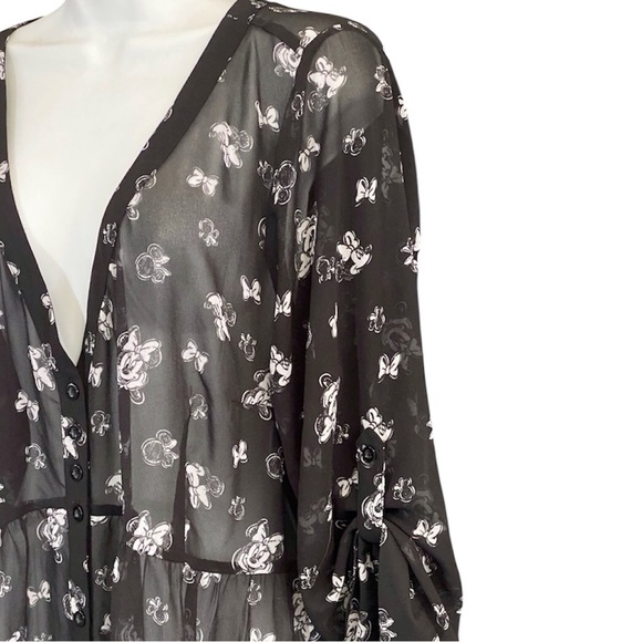 Torrid X Disney Minnie Mouse Babydoll Dress Size 2X Black Sheer Button Front - Picture 6 of 12